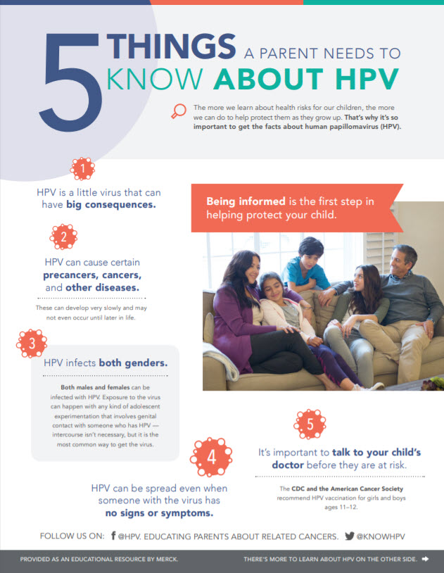Factsheet Cover Image of Five Things A Parent Needs to Know About HPV Cancer