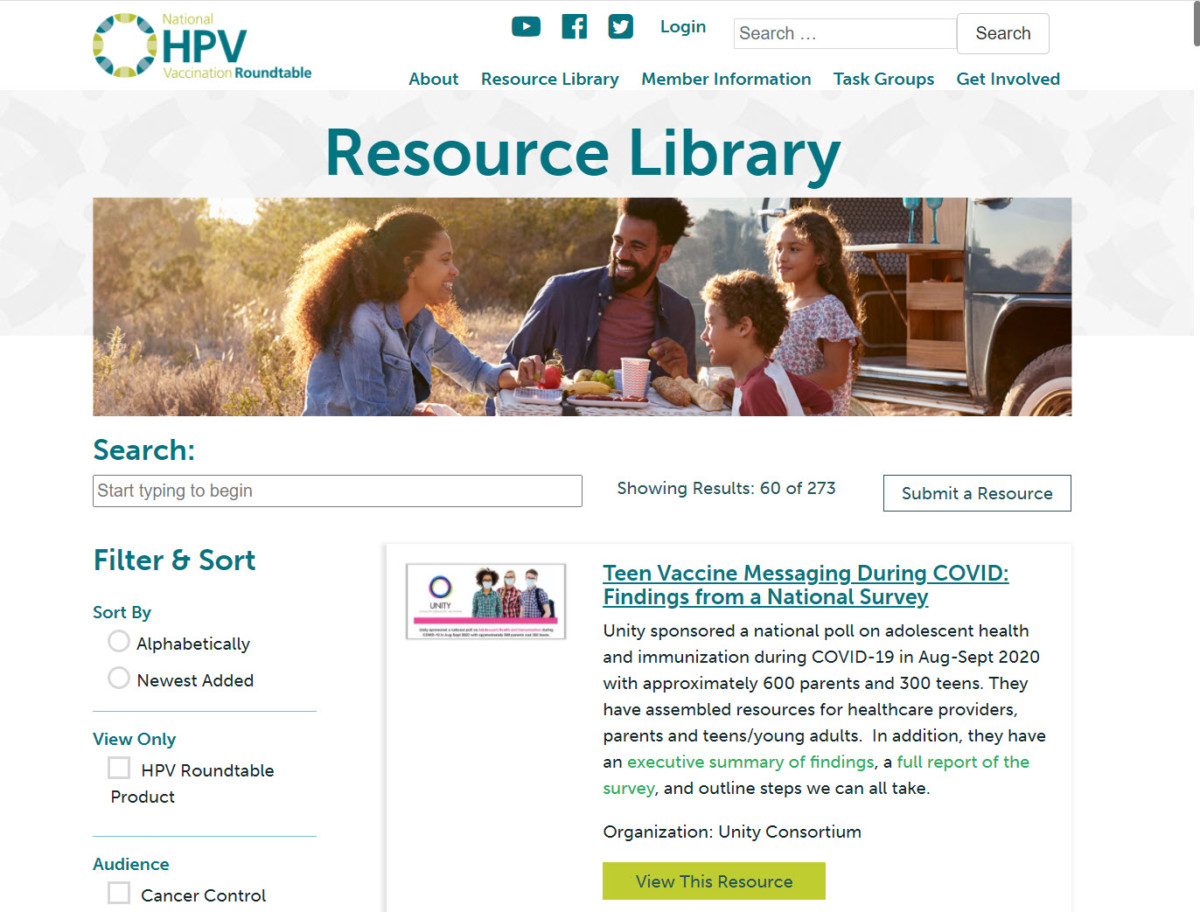 Webpage Image of HPV Resource Library