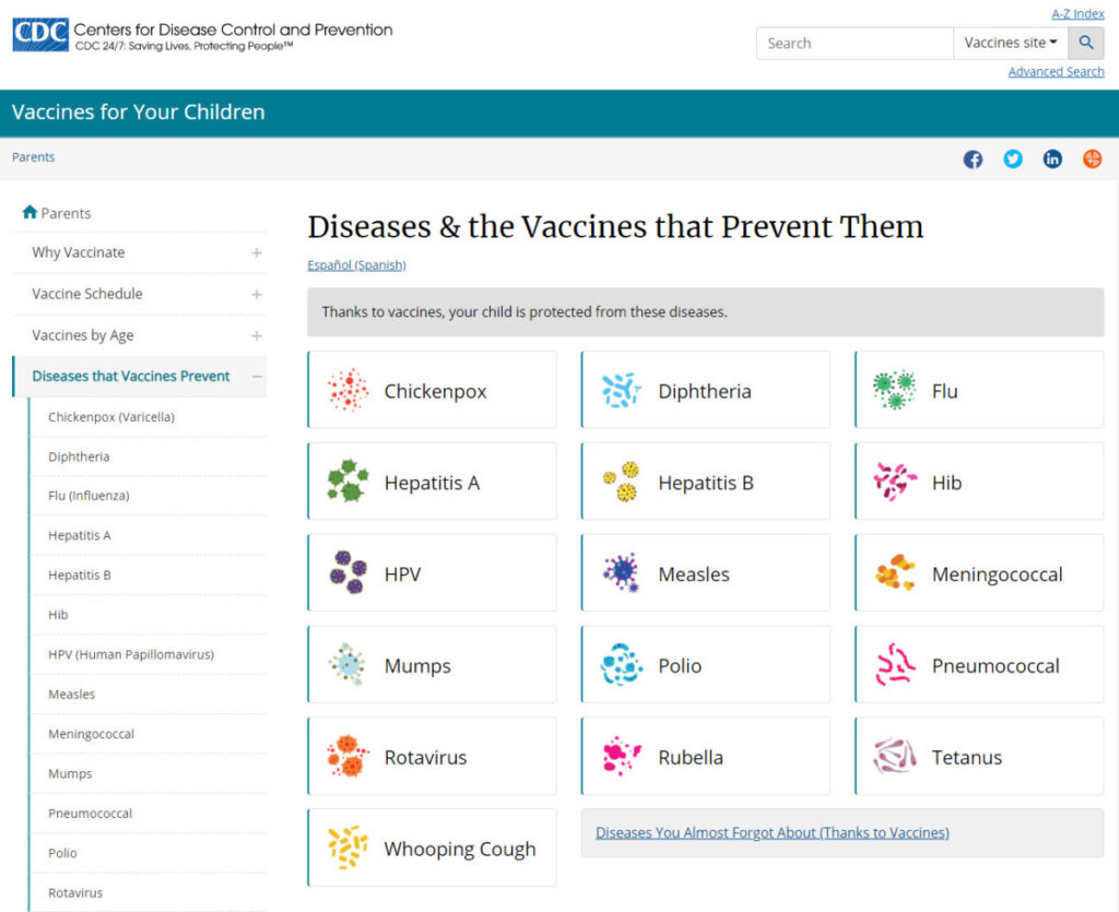 Webpage Diseases and Vaccines That Prevent Them